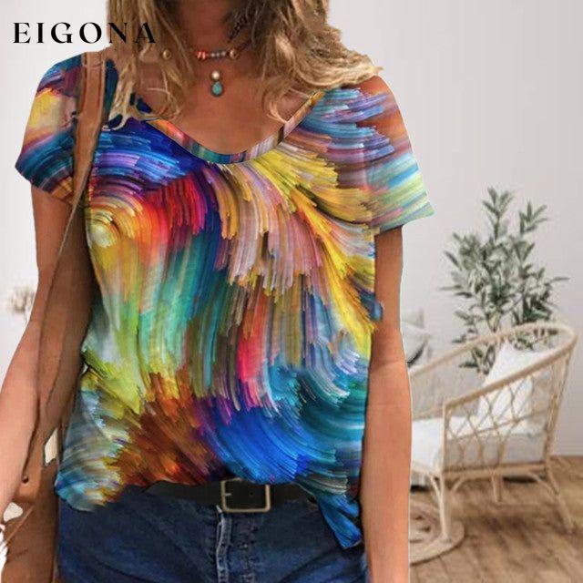 Colorful Print Casual T-Shirt Multicolor best Best Sellings clothes Plus Size Sale tops Topseller