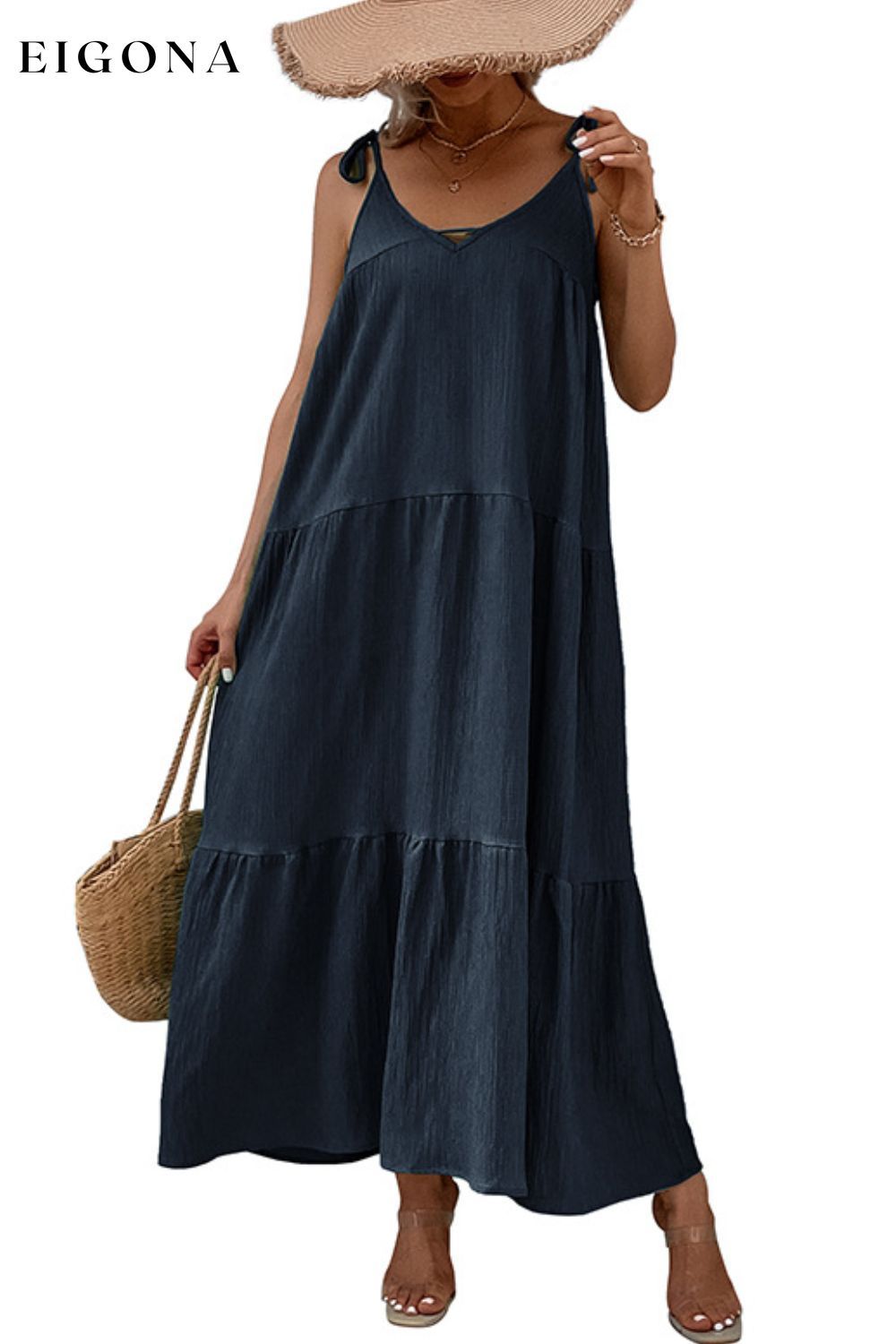 Tie-Shoulder Tiered Maxi Dress clothes dress dresses Hundredth long dress maxi dress Ship From Overseas