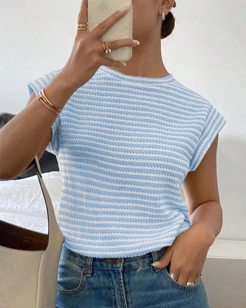Stripe Crewneck Short Sleeve Casual Top