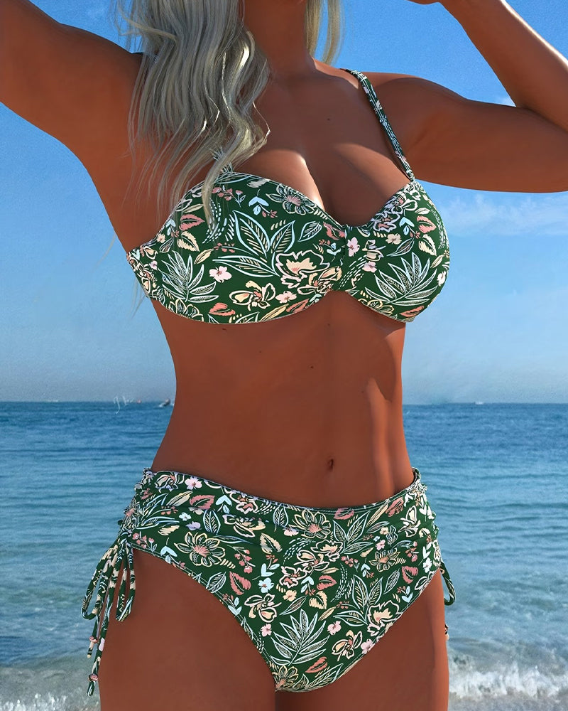 Floral-Parted String Bikini
