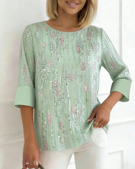Casual Crewneck Print Half Sleeve Blouse