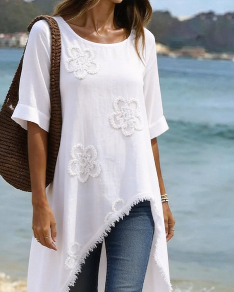 Round Neck Loose Asymmetrical Blouse