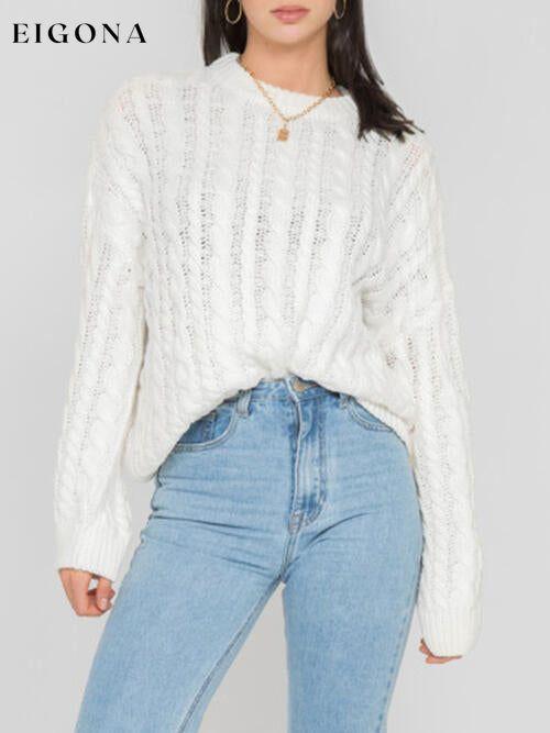 Openwork Round Sleeve Cable-Knit Sweater White clothes Ship From Overseas sweater sweaters Sweatshirt X.W
