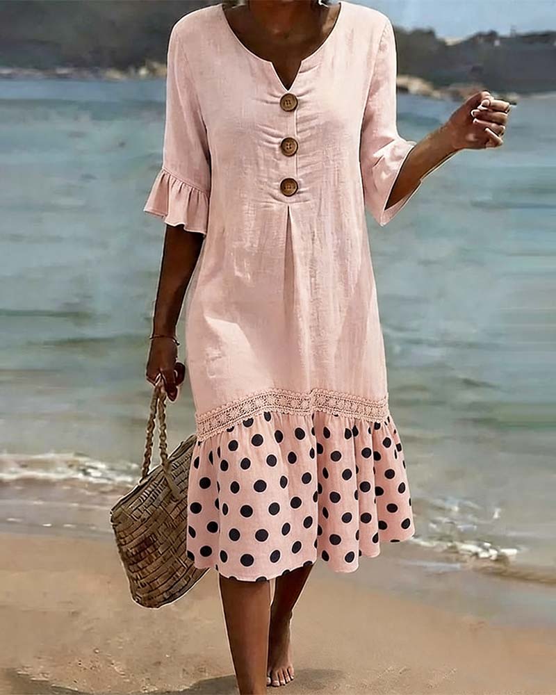 Polka Dot Patchwork Ruffle Dress