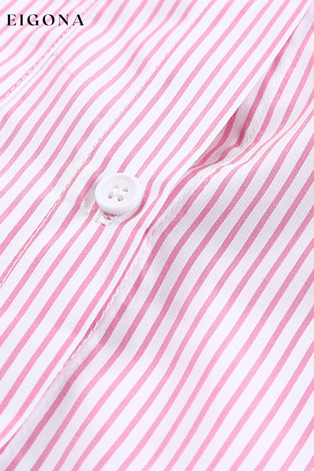 Pink Smocked Cuffed Striped Boyfriend Shirt with Pocket All In Stock button down womens clothes Color Pink Craft Smocked DL Exclusive Early Fall Collection long sleeve shirts long sleeve top Occasion Daily Print Stripe Season Spring Stripe tops Style Modern tops