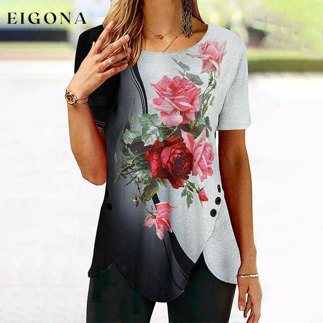 Irregular Gradient Rose Print Blouse best Best Sellings clothes Plus Size Sale tops Topseller