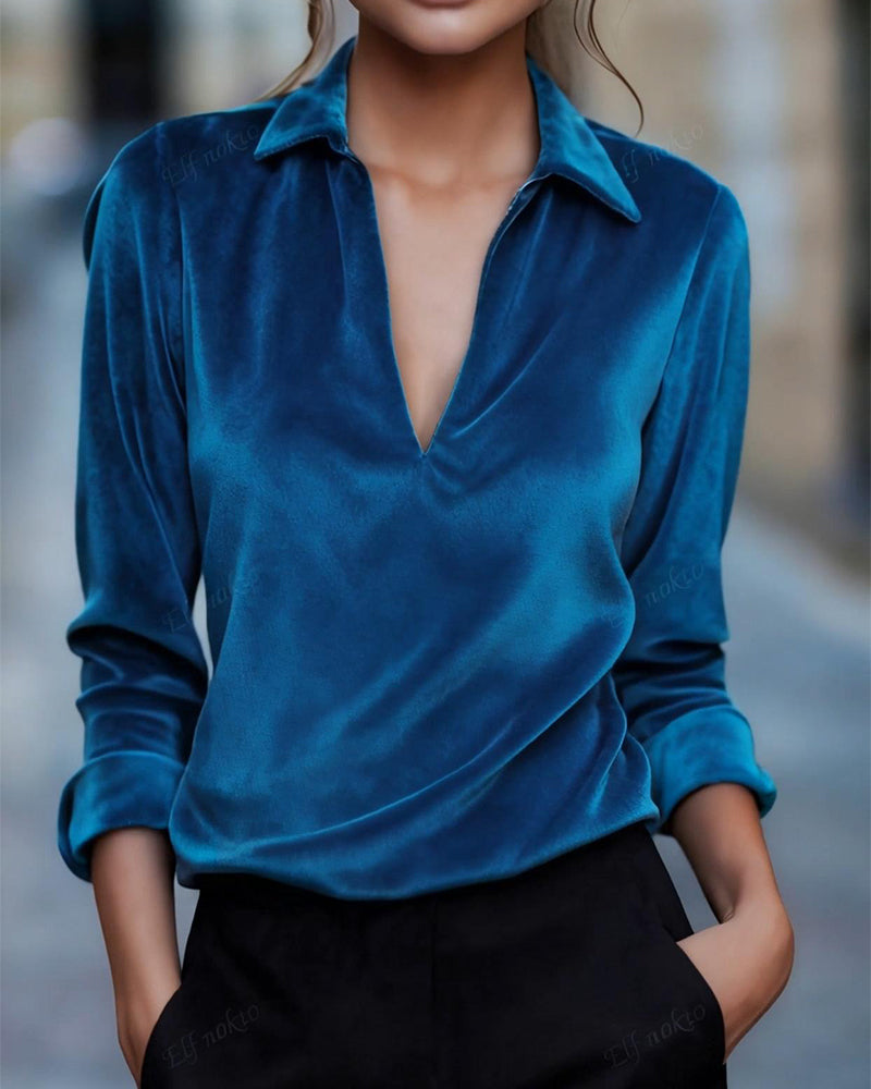 Polo Neck Deep V Velvet Top