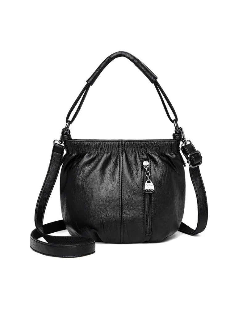 Casual Pleated Bucket Soft Leather Handbag