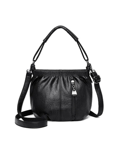Casual Pleated Bucket Soft Leather Handbag