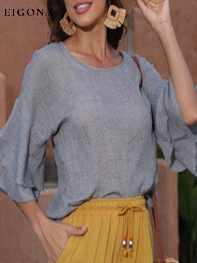 Women's Ruffle Stitched Cotton Linen T-shirt cotton linens