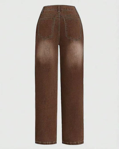 Multi-Button Washed Loose Jeans