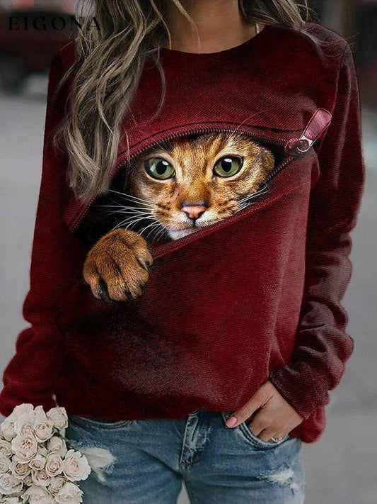 Cat Print Sweatshirt clearance sale