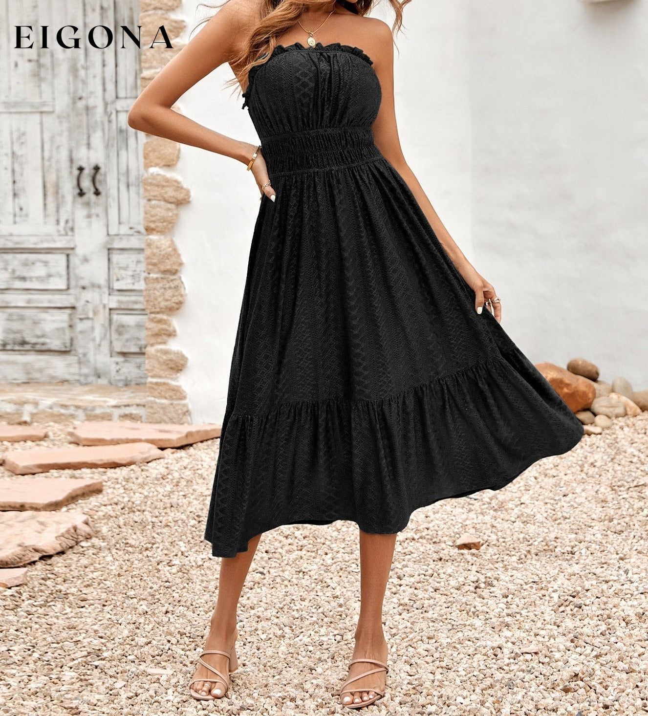 Frill Trim Strapless Midi Dress casual dress casual dresses clothes dress dresses midi dress S.N Ship From Overseas