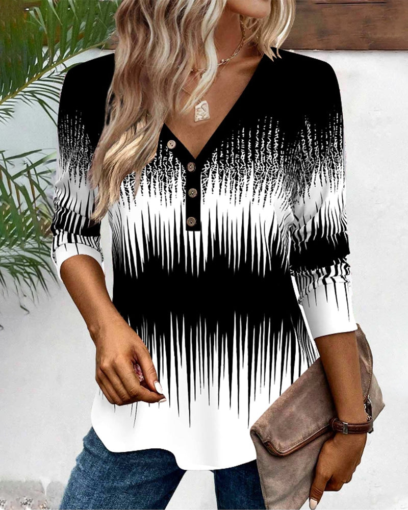 Buttoned gradient pattern top blouses & shirts fall-1 spring