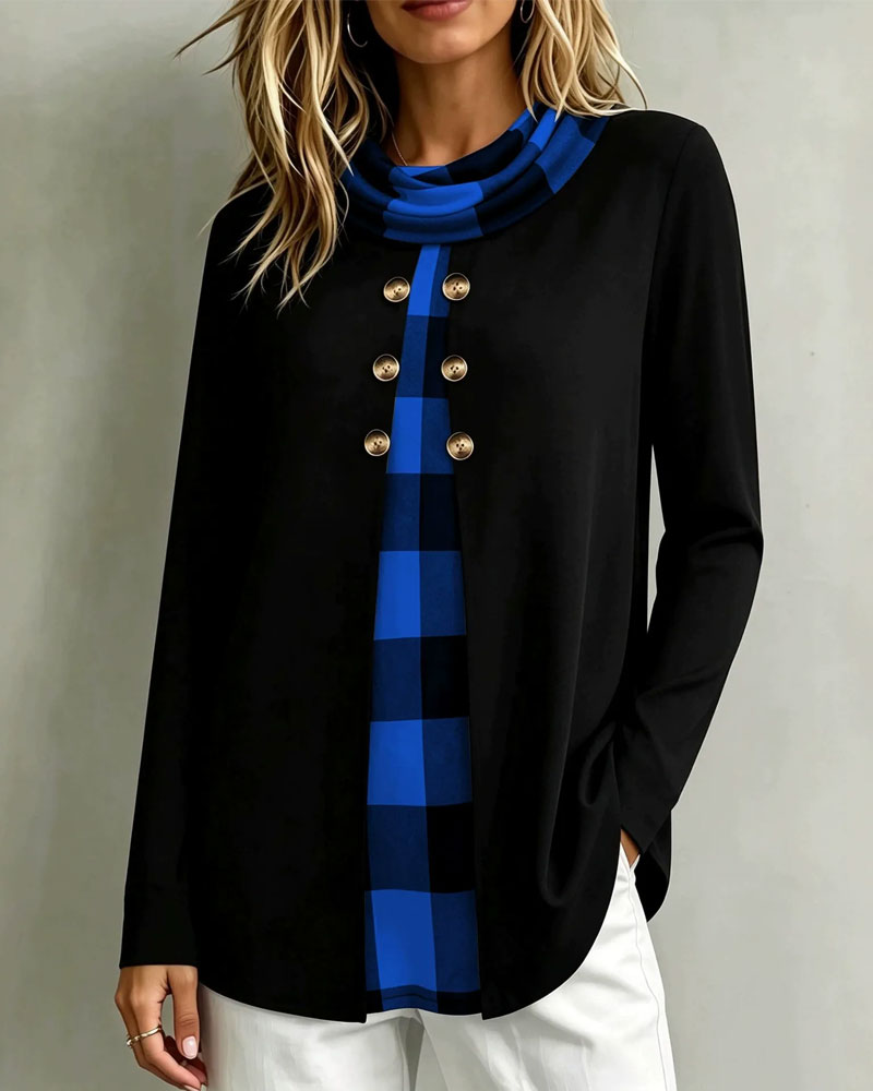 Plaid 2 In 1 Long-Sleeved Top 2025 f/w blouses & shirts spring