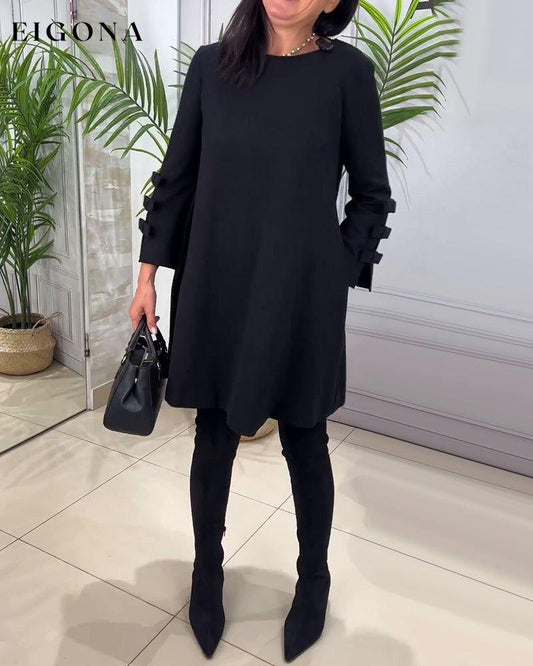 Casual Long Sleeve Knee Length Dress Black 2023 f/w casual dresses Clothes discount Dresses
