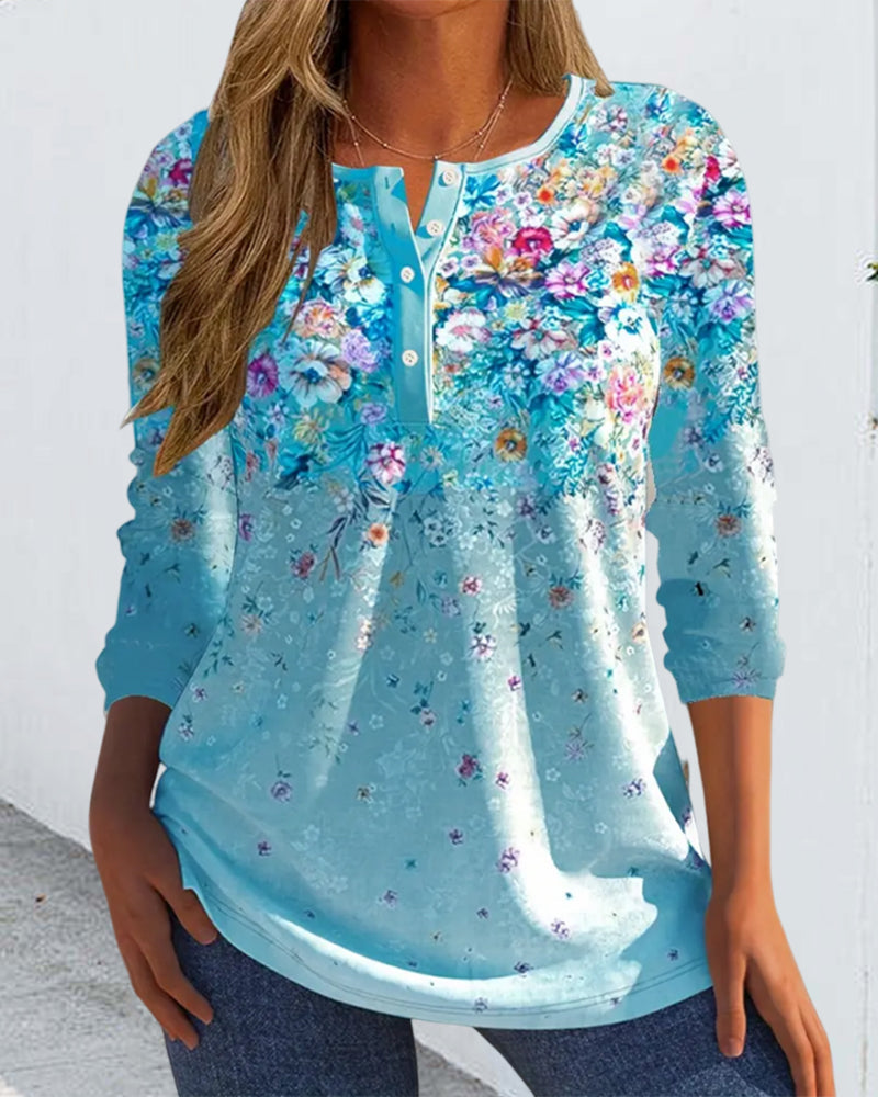 Round collar button floral blouse blouses & shirts spring summer