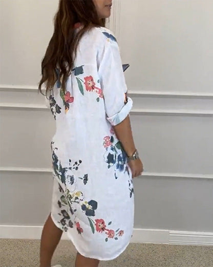 Abito camicia stampato con colletto alto