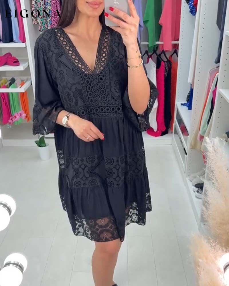 Solid color lace elegant V-neck dress casual dresses spring summer