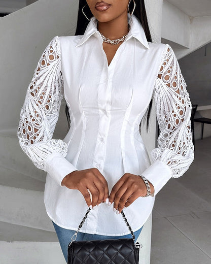 Solid color hollow stitching elegant shirt 202466 blouses & shirts spring summer