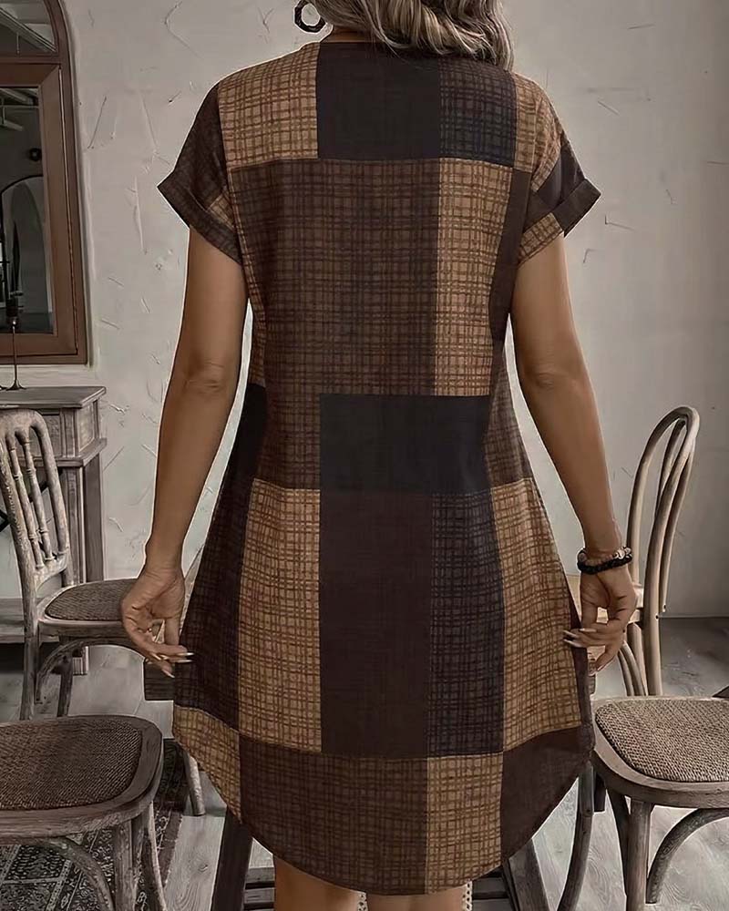 Color-Block Plaid Dress