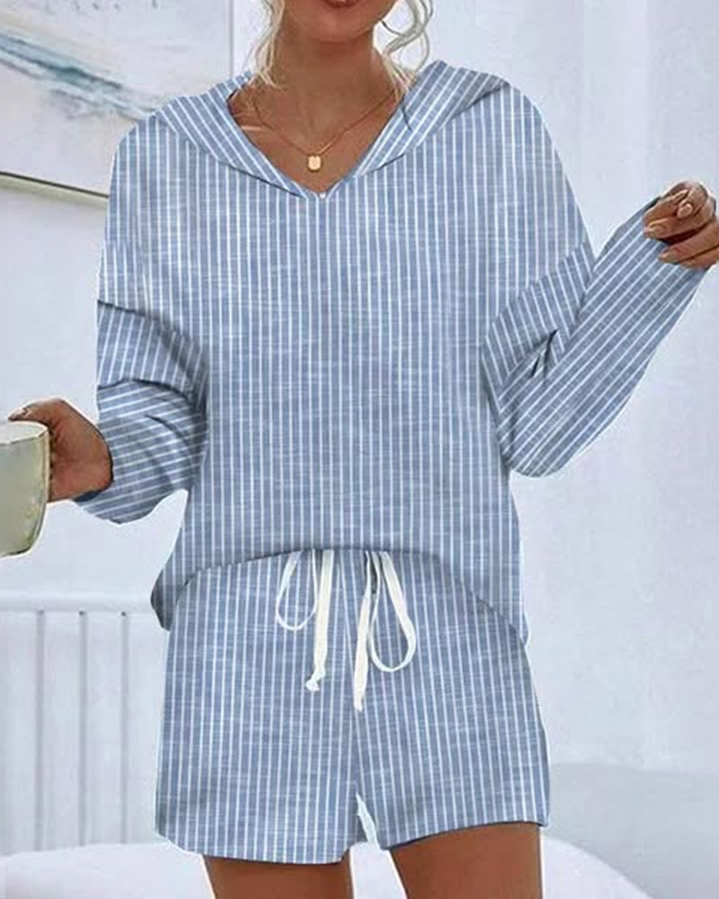 Hooded Casual Stripe Set sets spring spring and autumn