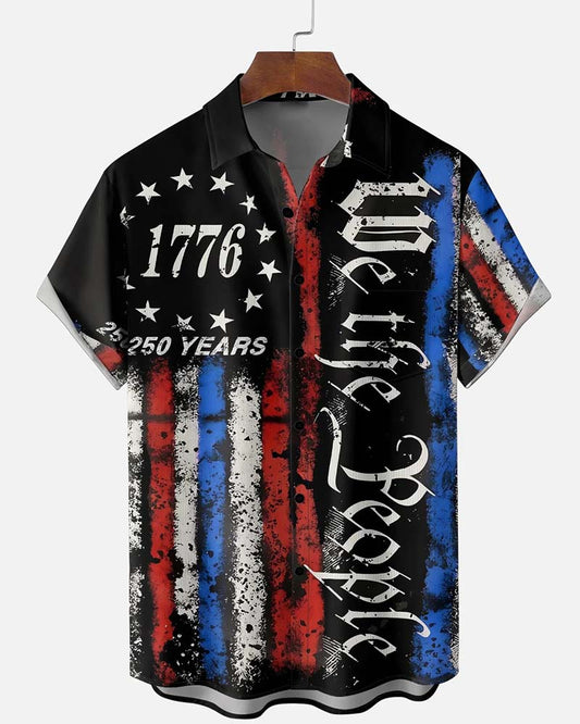 Lapel Stars And Stripes Print Shirt blouses & shirts man spring summer
