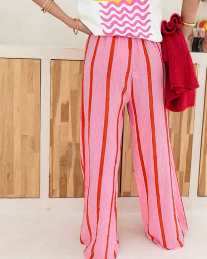 Stripe Pocket Loose Fit Straight Leg Long Pant