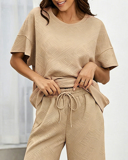 Loose Short Sleeve Wide-Leg Pants Set