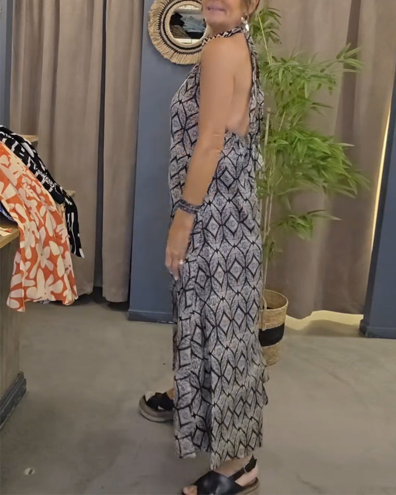 Halterneck Wave Checker Print Dress