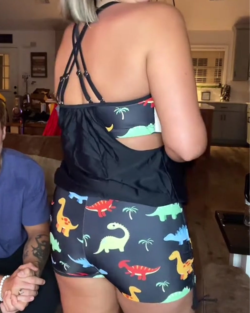 Costume da bagno due pezzi con stampa dinosauro