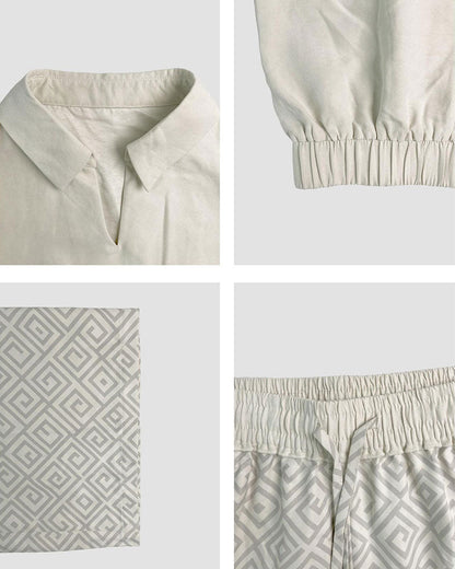 Sleeveless Lapel Top And Geometric Print Wide-Leg Pants Set