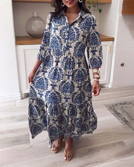 Abito da festa largo con stampa a risvolto