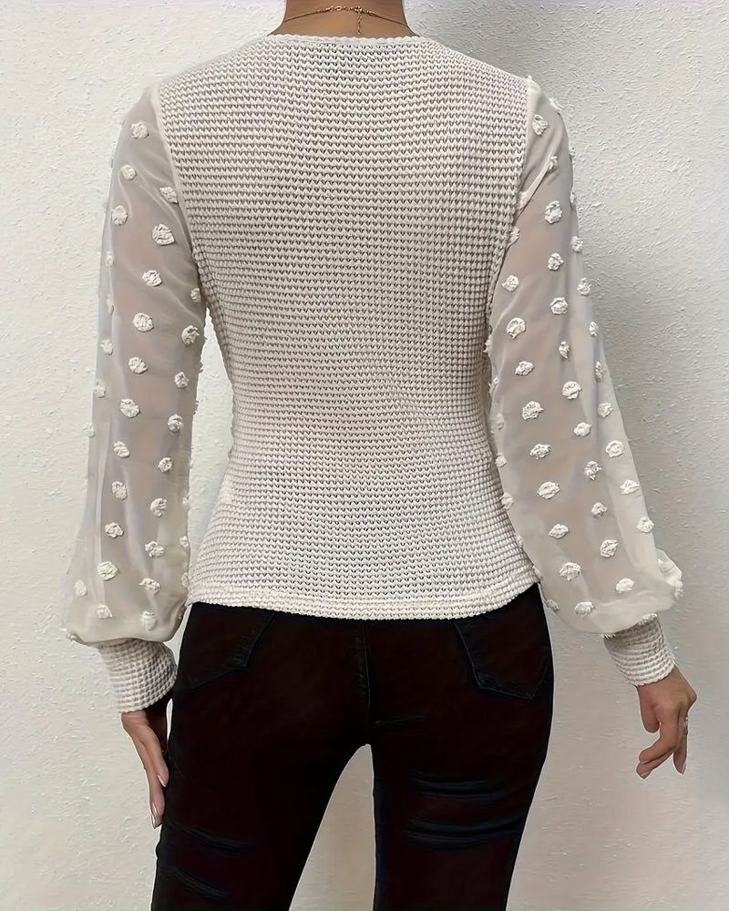 V-Neck Pleated Long Sleeve Top