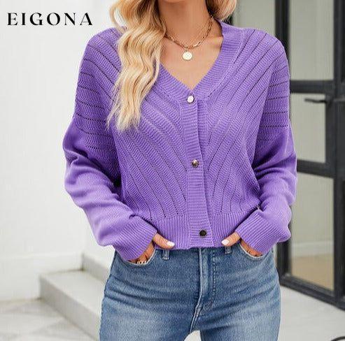 Eyelet Button Front Long Sleeve Sweater Cardigan
