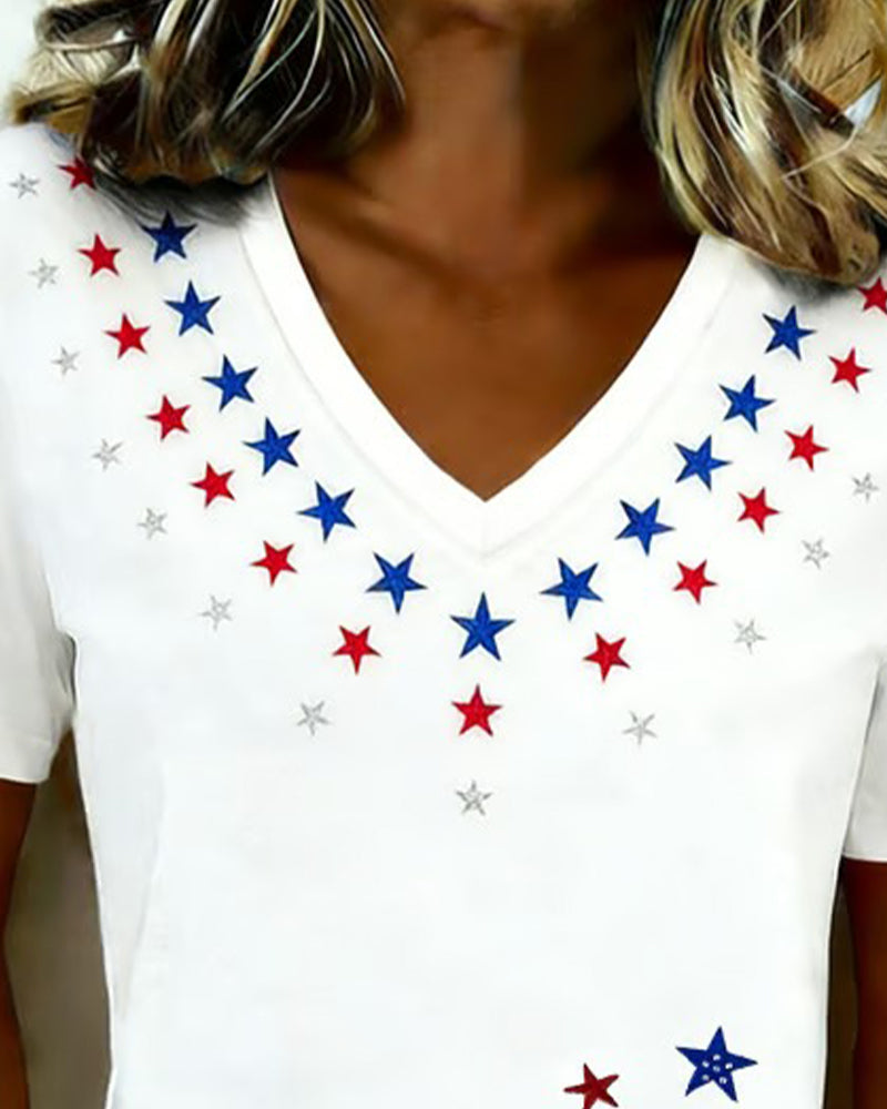 V-Neck Printed Casual T-Shirt