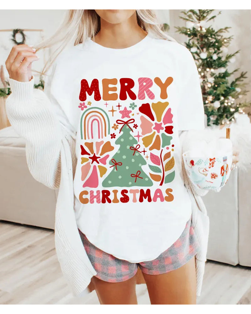 Casual Christmas style printed crew neck T-shirt 2024 f/w christmas spring summer t-shirts