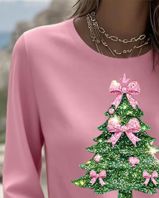 Three-Quarter Sleeve Christmas Print Top