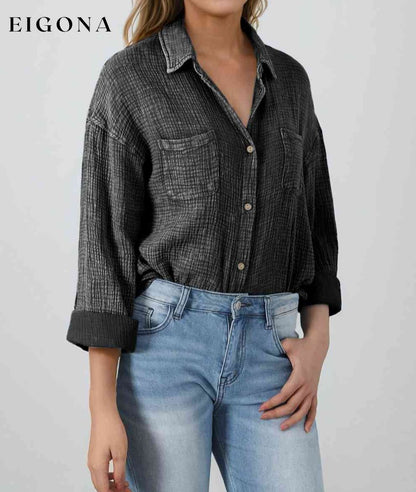 Textured Button Down Shirt button down shirt clothes Ship From Overseas shirt SYNZ top