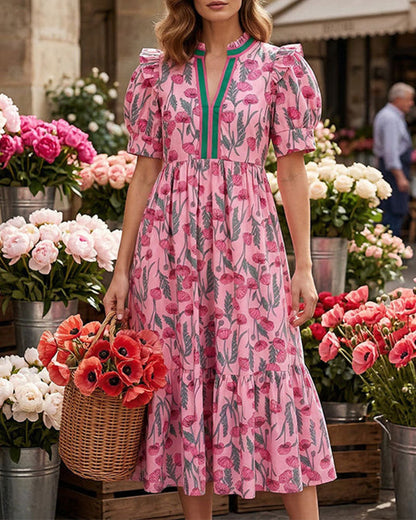 High-Waist Printed Dress