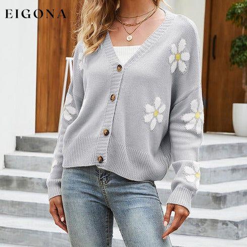 Flower Pattern Button Front Sweater Cardigan Cloudy Blue cardigan cardigans clothes Ship From Overseas Sweater sweaters X.X.W