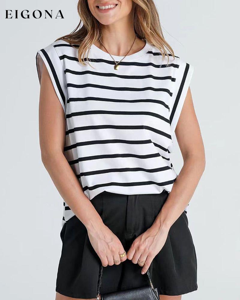 Casual striped print round neck sleeveless top blouses & shirts spring summer