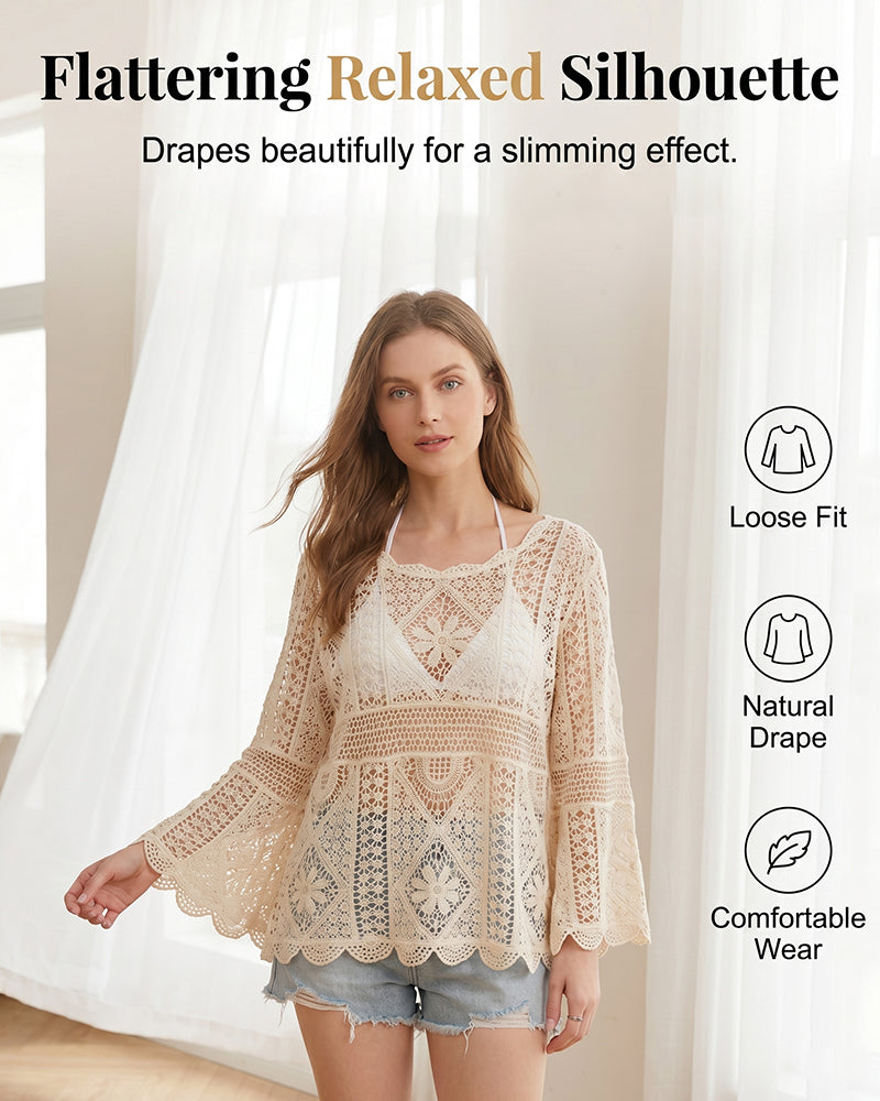 Women's Vintage Crochet Hollow Out Cover Up Top