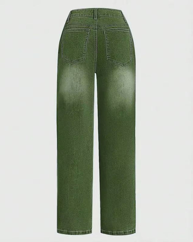 Multi-Button Washed Loose Jeans