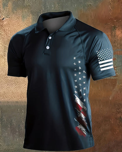 Lapel Stars And Stripes Short Sleeve T-Shirt