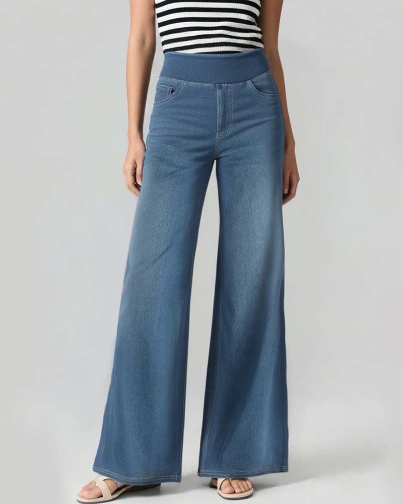 Elastic Waist Denim Wide Leg Pants