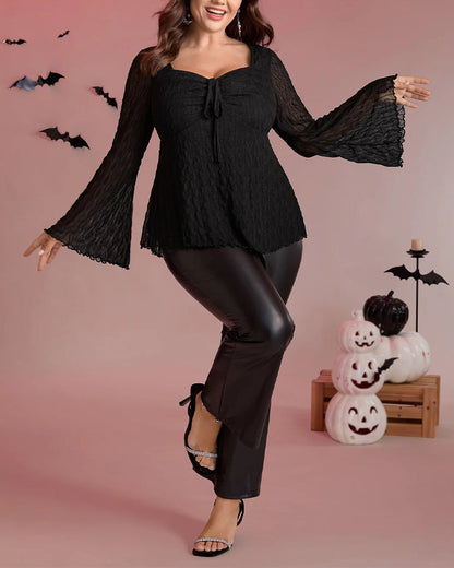 Casual Solid Color Bell Sleeve Fashion Top