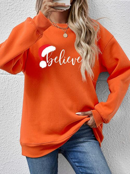 BELIEVE Graphic Long Sleeve Holiday Christmas Sweatshirt Pumpkin Changeable christmas sweater clothes Ship From Overseas
