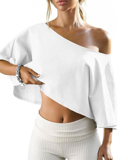 One Shoulder Cropped Cold Shoulder T Shirt