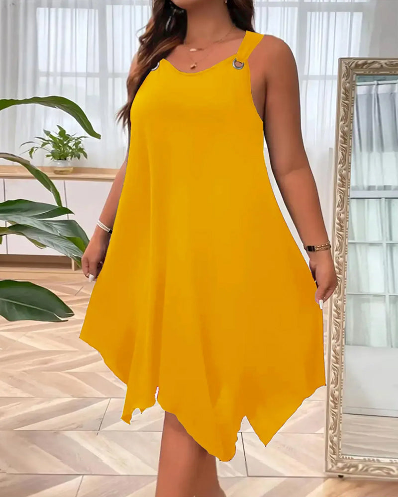Asymmetrical Hem Sleeveless Knee-Length Dress